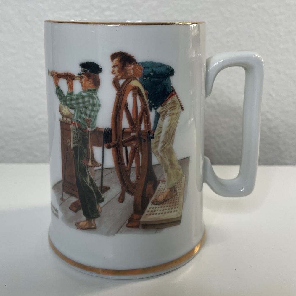 Norman Rockwell "River Pilot" Long John Silver's Porcelain Tankard Mug Cup